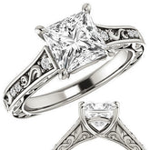 Princess Moissanite Engagement Ring with Floral Design