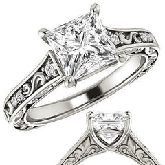 Princess Moissanite Engagement Ring with Floral Design