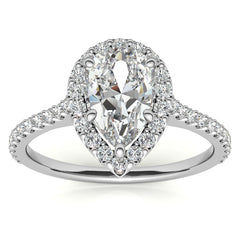 Pear Moissanite Cathedral Halo Engagement Ring