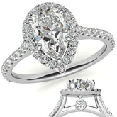 Pear Moissanite Cathedral Halo Engagement Ring