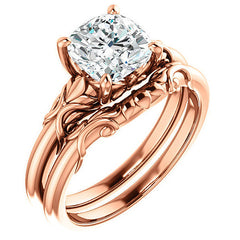 Cushion cut Moissanite Floral Design Solitaire Ring