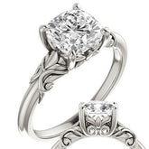 Cushion cut Moissanite Floral Design Solitaire Ring
