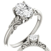 Oval Moissanite Engagement Ring with Floral Design