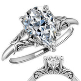 Pear cut Moissanite Engagement Ring with Floral Accents