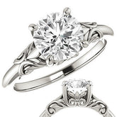 Round Moissanite Solitaire Engagement Ring with Floral Accents
