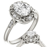 Oval Moissanite Cathedral Engagement Ring with Unique Halo