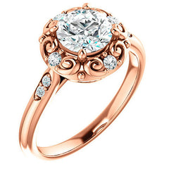 Round Moissanite Cathedral Engagement Ring with Unique Halo