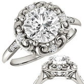 Round Moissanite Cathedral Engagement Ring with Unique Halo