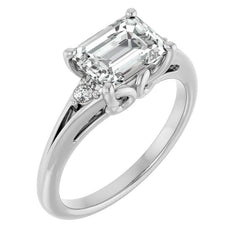 Emerald / Radiant Moissanite East-West Engagement Ring
