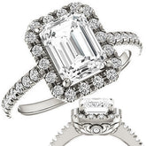 Emerald / Radiant Moissanite Engagement Ring with Halo