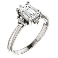 Emerald / Radiant Moissanite Unique Engagement Ring