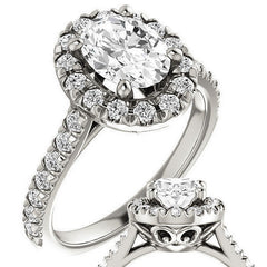 Oval Moissanite Cathedral Engagement Ring with Halo