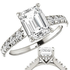Emerald / Radiant Moissanite Engagement Ring