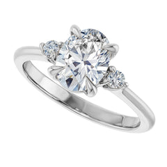 Oval Moissanite Unique Three Stone Engagement Ring