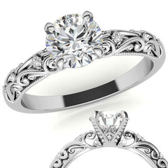 Round Scroll Design Moissanite Engagement Ring