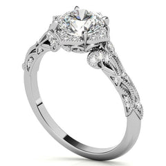 Round Antique Floral Moissanite Engagement Ring with Milgrain