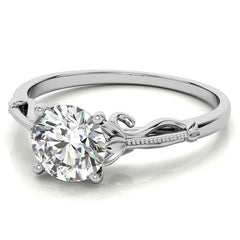 Petite Round Floral Moissanite Solitaire Ring with Milgrain