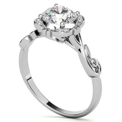 Round Heart Accented Moissanite Halo Engagement Ring