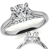 Round Scroll Moissanite Solitaire Ring with Surprise Diamond