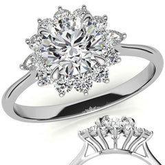 Round and Pear Halo Moissanite Engagement Ring