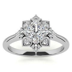 Kite-Set Princess Antique Halo Moissanite Engagement Ring