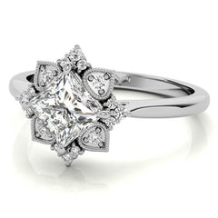 Kite-Set Princess Antique Halo Moissanite Engagement Ring