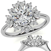 Round and Marquise Halo Style Moissanite Engagement Ring