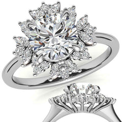 Round and Marquise Halo Style Moissanite Engagement Ring