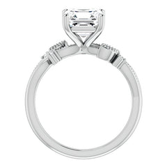 Asscher Floral Inspired Infinity Moissanite Engagement Ring with Milgrain