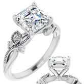 Asscher Floral Inspired Infinity Moissanite Engagement Ring with Milgrain