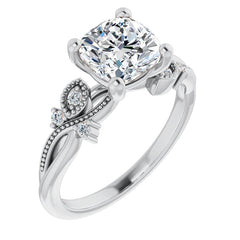 Cushion Floral Inspired Infinity Moissanite Engagement Ring with Milgrain