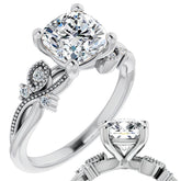 Cushion Floral Inspired Infinity Moissanite Engagement Ring with Milgrain