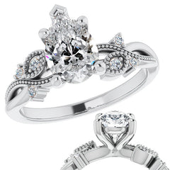 Pear Floral Inspired Infinity Moissanite Engagement Ring with Milgrain