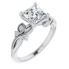 Princess Floral Inspired Infinity Moissanite Engagement Ring with Milgrain