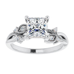 Princess Floral Inspired Infinity Moissanite Engagement Ring with Milgrain