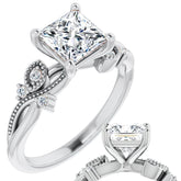 Princess Floral Inspired Infinity Moissanite Engagement Ring with Milgrain