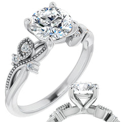 Round Floral Inspired Infinity Moissanite Engagement Ring with Milgrain