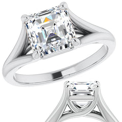Split Shank Cathedral Asscher Moissanite Solitaire Ring