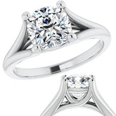 Split Shank Cathedral Cushion Moissanite Solitaire Ring