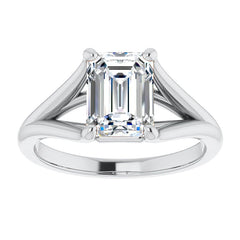 Split Shank Cathedral Emerald / Radiant Moissanite Solitaire Ring