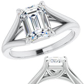 Split Shank Cathedral Emerald / Radiant Moissanite Solitaire Ring
