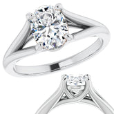 Split Shank Cathedral Oval Moissanite Solitaire Ring
