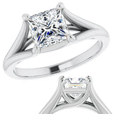 Split Shank Cathedral Princess cut Moissanite Solitaire Ring
