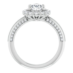 Antique Style Pear Halo Moissanite Engagement Ring with Milgrain