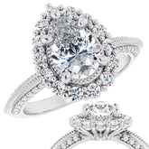Antique Style Pear Halo Moissanite Engagement Ring with Milgrain