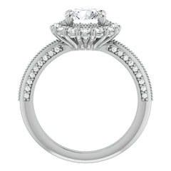 Antique Style Round Halo Moissanite Engagement Ring with Milgrain