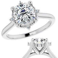 Petite Halo Cushion Moissanite Cathedral Engagement Ring