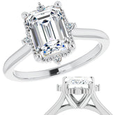 Petite Halo Emerald / Radiant Moissanite Cathedral Engagement Ring