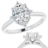 Petite Halo Oval Moissanite Cathedral Engagement Ring