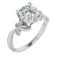 Cushion Floral Detail Moissanite Engagement Ring